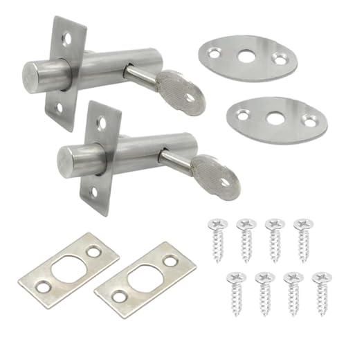 Gruvox 2-Pack Door Bolt with Key for Internal Doors and Windows - Durable Waterproof Mortice Lock