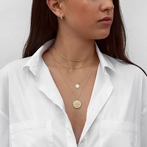 MIDEEO 14K Gold Leaf Pendant Necklaces for Women Dainty Sun Coin Choker Medallion Moon Star Necklace Minimalist Jewelry 5