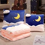 Hixingo Manta y Cojin 2 en 1, Manta de Cojín de Viaje Suave y Cálido Multifuncional Manta de Peluche y Almohada en Uno para Avión Coche, Oficina, Sofá Cama (40 * 40cm,Azul Oscuro Luna)