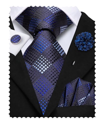 Image of Hi-Tie Mens Paisley Floral Striped Ties Set Silk Necktie and Lapel Pin for Men Pocket Square Cufflinks Set Business Wedding