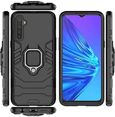 Image of WOW IMAGINE Shock Proof Back Case Mobile Cover for Realme C3 (Armor | Hybrid PC + TPU | Full Protection with Ring Holder Kickstand | Carbon Black)