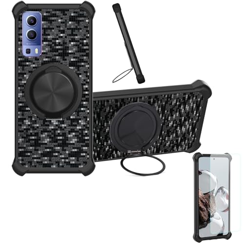 �Ή� Vivo Y75s 5g �P�[�X Phone Case [1�� 9H+�d�x���� �K���X�t�B����][360°��]���X�^���h�A�}�O�l�b�g��]CX-11-HEI