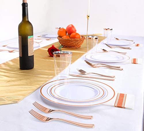Supernal B07GLRXXVG 200 Pcs Rose Gold Dinnerware,Rose Gold Plates,Rose Gold Silverware,12Oz Rose Gold Cups,Rose Gold Linen Napkins Great thumb #4