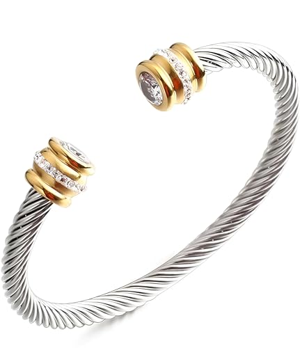 Multi Twisted Cable Wire Cross Bracelet For Women Men Classic Stainless Steel Fashion Stackable OPen Bangle Open Cuff Bangles Vintage Jewelry With Gemstone