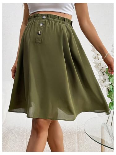 Beaudrm Women'S Maternity High Waist Skirt Elastic Waist Flared Hem Solid Color Short Skirt Army Green Medium thumb #3