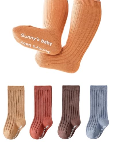 Baby Girls Knee High Socks Non Slip Toddler Boys Long Stockings Infant Floor Socks with Grips Bottom