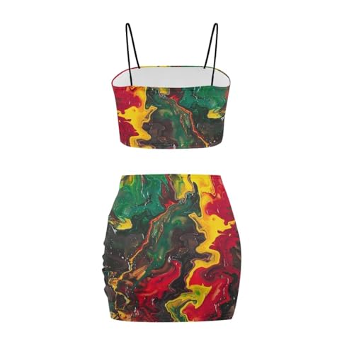 Image of 2025 Sexy Spaghetti Strap Crop Tops and Bodycon Skirt Casual 2 Piece Set S-4XL