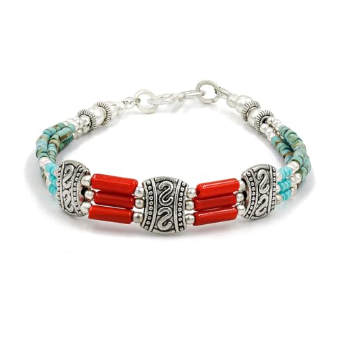 Bracelet tibétain en turquoise et corail pour un style bohème chic