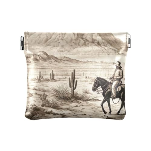 Western Cowboy Theme Coin Purse Leather Pouch Change Purse, Squeeze Coin Pouch for Cards, Keys & Lipsticks, Unisex