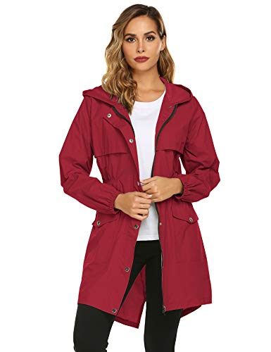 Avoogue Rain Coats for Women Lightweight Hooded Waterproof Active Outdoor Rain Jacket Red