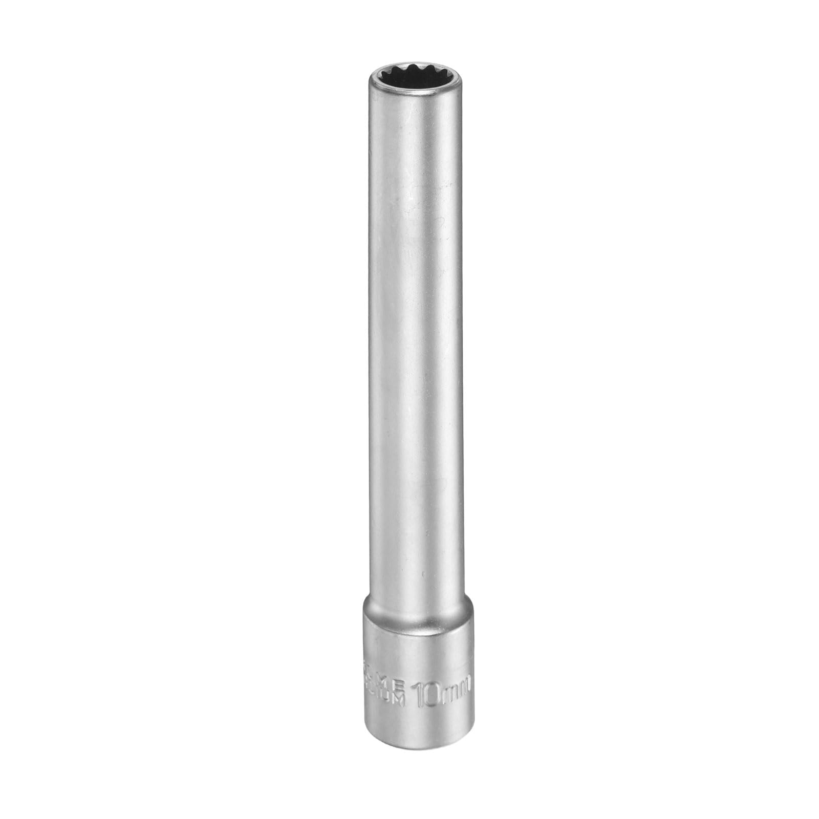 sourcing map 12 Points Deep Socket 3/8" Drive 10mm Deep Metric CR-V Steel Polished Nickel Plating Flip Sleeve 120mm / 4.7" Extra Long Socket Tool for Home Auto Nuts Bolts Repair