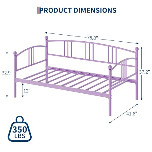 Image of Garvee Twin Metal Daybed, Metal Sofa Bed Frame with Arched Headboard, Guest Sofa Bed with Steel Slat Support, No Box Spring Required, Easy Assembly, Purple
