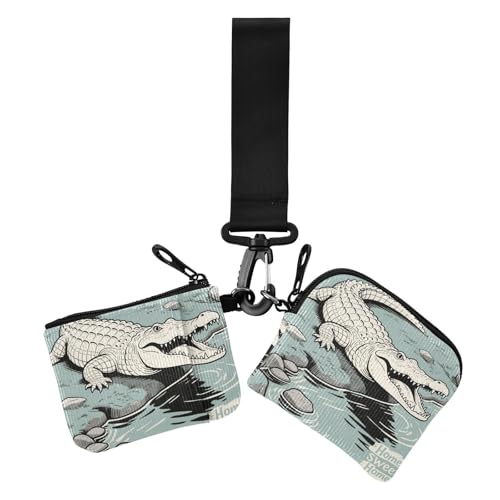 Crocdile Celadon Grey Dual Coin Purse Credit Card Holder Wallet Large Capacity Business Card Case Money Organizer with Zipper Pocket for Lady 2 Packs