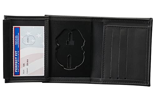 Perfect Fit Shield Wallets US Army Military Police MP Badge Wallet Black Leather Hidden Badge and ID Holder (cutout 464)