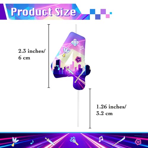 Image of Purple Number 4 Birthday Candles, Cartoon Themed Cake Toppers for Boys Girls Cake Decorations, Birthday Decorations Party Supplies, Number Candles for Party Decor