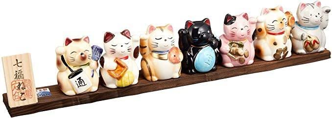 Amazon.co.jp: 置物 猫 開運 金運 七福猫 七福神 ねこ 卓上 白猫 黒猫