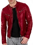 DECIMAL Men's Black & BROWN Genuine Lambskin Leather Biker Jacket VINTAGE REAL MOTORCYCLE JACKETS FOR MEN (XS, RED)