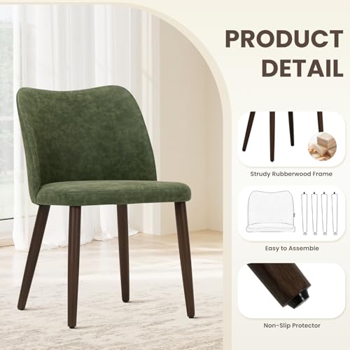 Image of Wooden Dining Chairs Set of 2, Upholstered Kitchen Dining Room Chair, Modern Farmhouse Dinner Chair for Restaurant & Cafe, Green