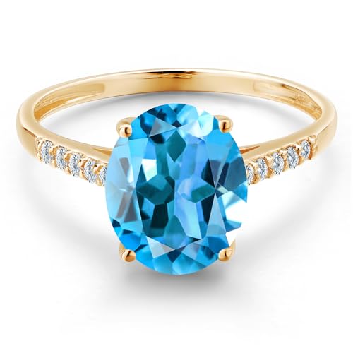Gem Stone King 2-3 Cttw Oval Gemstone Birthstone and White Diamond Engagement Ring for Women | 10K Yellow Gold | Yellow Gold Ring For Women | Oval 10X8MM | Available in Size 5-93