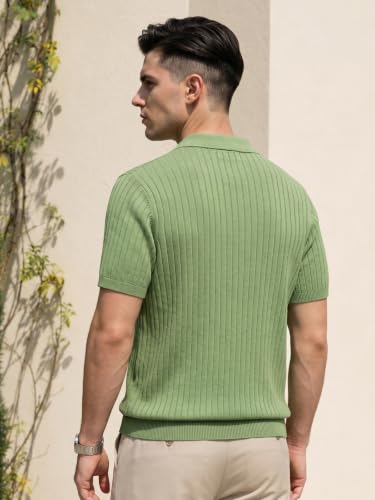 Image of Veirdo Men's Casual Ribbed Polo Collar Knit T-Shirt | Regular Fit Half Sleeve Polo for Men | Flat Knit Textured T-Shirt Perfect for Office, Party, Travel
