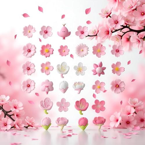 12 imanes decorativos 3D de flor sakura rosa set miniatura 4