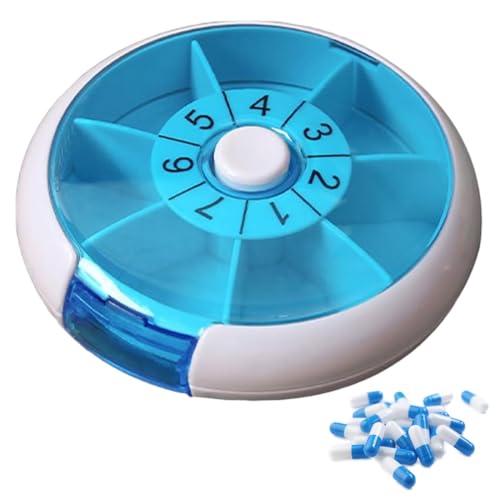 HABNI Boîte Pilule 1 Pièce Rotative 7 Jours Avec 7 Compartiments Ronde Et Portable Pour Le Stockage De Médicaments - Bleu - Long9Cm, Large9Cm, Haut2.2Cm. HABNI Boîte Pilule 1 Pièce Rotative 7 Jours Avec 7 Compartiments Ronde Et Portable Pour Le Stockage De Médicaments - Bleu - Long9Cm, Large9Cm, Haut2.2Cm.