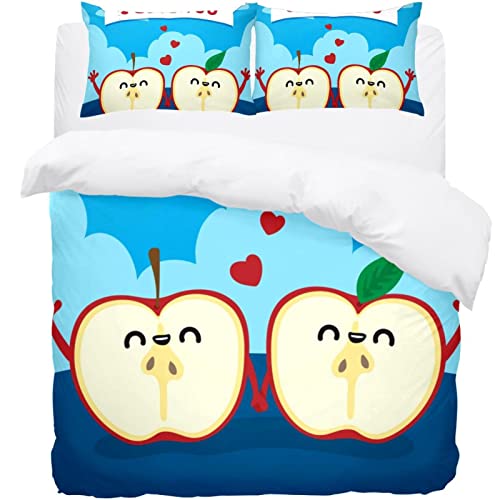 Housse de couette chaude motif pommes ensemble de lit confortable 3 pièces