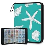 Kuquteed Green Starfish Trading Card Binder 9 Pocket 900 Cards Holder Collector Album with 50 Removable Sleeves Toys Gifts for Boys Girls Seashell Conch Game Sports Cards