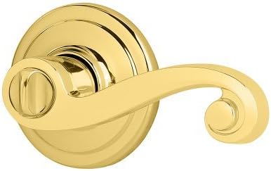 Kwikset Lido Interior Privacy Door Handle with Lock, Door Lever For Bathroom and Bedroom, Polished Brass Reversible Keyless Turn Lock