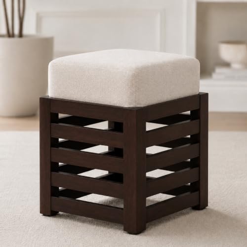 Image of Multipurpose Wooden Puffy with Footrest, Dressing Table, and Solid Wood Stool with Cushion for Living Room, Bedroom, Balcony, etc.
