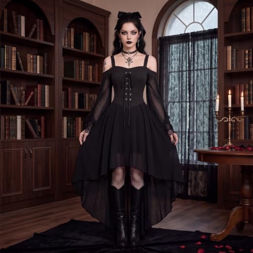 Flapper Dresses for Women Mesh Off-Shoulder Gothic Halloween Midi Dresses - image 6