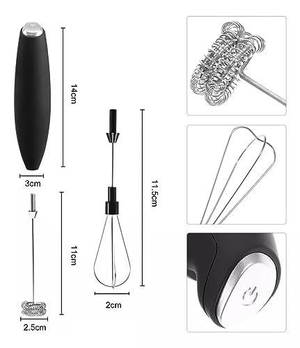 Misturador Bebidas Ovos Portátil Elétrico Bateria Mini Mixer Café Cappuccino Cremoso - LOBOY Preto