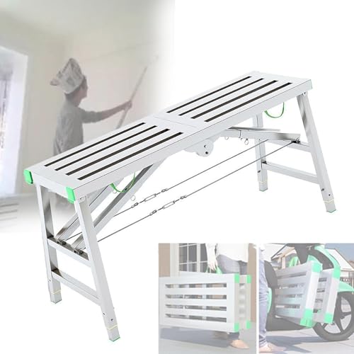 Échafaudage pliable portable à hauteur réglable, plate-forme de travail polyvalente, charge maximale 880 lb, échelle d'échafaudage pliable en acier, 37 cm à 200 cm (hauteur réglable de 90 à 147 cm)
