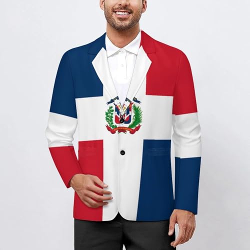 Dominican Republic Flag Men's Two Button Suit Jacket Sports Coat Novelty Casual Outwear Tops Funny2