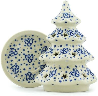 Polmedia Polish Pottery Christmas Tree Candle Holder - Starlit Wings Pattern Handmade in Boleslawiec Poland by Ceramika Artystyczna + Certificate of Authenticity