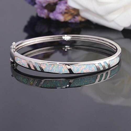 CiNily 14K White Gold Plated Opal Bangle Bracelet for Women Teen,Hypoallergenic Jewelry Gift Gemstone Bangle Bracelet 8.26 inch2