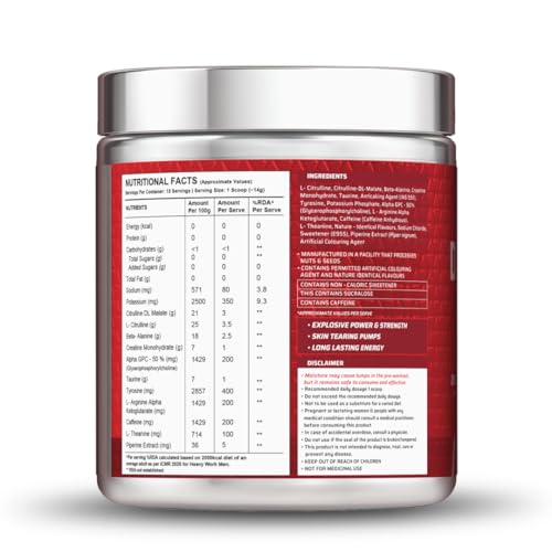 Image of Dynamite Original Pre Workout For Men (15 Servings, Berry Burst) For Focus & Energy Boost With 6500mg Citrulline Complex | Preworkout Supplements For Men - 210g