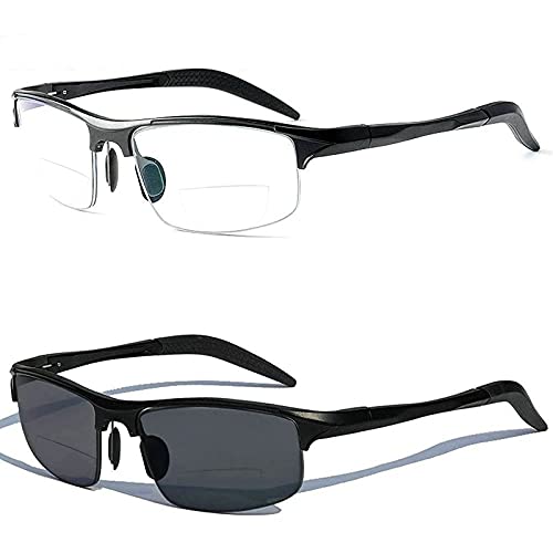 Aluminum Magnesium Multifocal Lens Reading Glasses Men Presbyopia Hyperopia Bifocal Glasses Sun Photochromic Sunglasses NX (Black, 1.5)