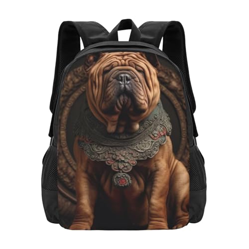Commuter Unisex Sharpei Dog Portrait Jewel Backpack Spacious Compartments for Work Essentials Casual Outings & Trips 17 Inch