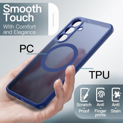 Image of JETech Magnetic Cover Case for Samsung Galaxy S25 FE, Compatible with MagSafe, Translucent Matte Back Shockproof Phone Cover (Navy Blue)