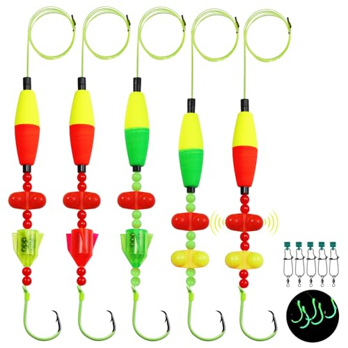 CWSDXM5pcs Catfish Fishing Rigs with Size 6/0 8/0 10/0 Hooks - Pre-Tied Floats & Snaps for Catfishing Enthusiasts