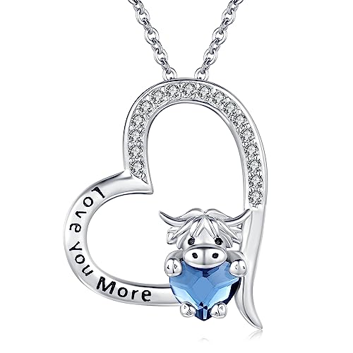 JUSTKIDSTOY Highland Cow Necklace 925 Sterling Silver Cute Cow Pendant Necklace Jewelry Gifts for Women Girls Daughter
