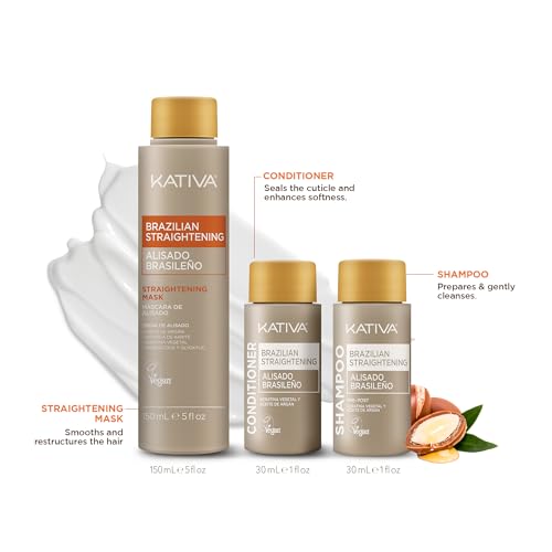 KATIVA Brazilian Keratin Treatment Kit at home Formaldehyde Free Hair Straightening with Hyaluronic Acid, Up to 12 Weeks Frizz Control for Curly, Wavy, Frizzy Hair (Straightening Kit)
