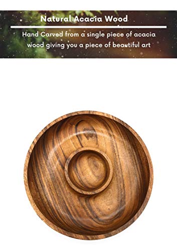 Handcracfted Acacia Wood Chip And Dip Specialty Salsa Bowl Plate Tray 10' D X 1.5" Thick #TOP4