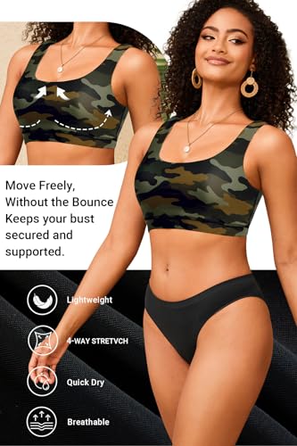 Image of Women Sport Bra Swimsuit Top - Swim Bra Bikini Top Only Scoop Neck Bathing Top 2025 Swimwear