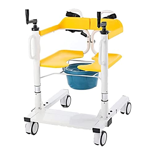 Silla elevadora de traslado de pacientes para el hogar, elevador manual con manija giratoria y asiento dividido a 180°, inodoro de cabecera para personas mayores (≤120 kg), ruedas para baño.