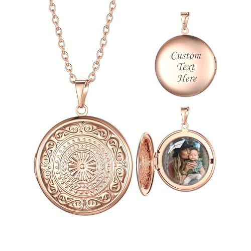 Custom4U Round/Oval Locket Necklace that Holds Picture, Half-open Personalized Photo Medallion Pendant 925 Sterling Silver/Stainless Steel Chain 16"/18"/20"/22", Memory Gifts for Mother Mom