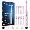 7AM2M Sonic Electric Toothbrush for Adults and Kids- High Power Rechargeable Toothbrushes with 8 Brush Heads,5 Adjustable Modes, Built-in 2-Minute Smart Timer,4 Hours Fast Charge for 75 Days(Pink)