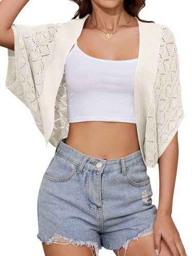 Women's Summer Lightweight Cropped Cardigans Crochet Batwing Cardigan Boho Bolero Shrug for Dress Open Dress Cover Up