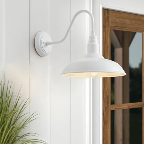 Image of 10 inch Outdoor Barn Lights for Farmhouse, Gooseneck Outdoor Light in Matte White, Farm Exterior Lighting Fixtures with Wall Mount, 2-Pack Outside Wall Sconce for Porch, Garage, Front Door
